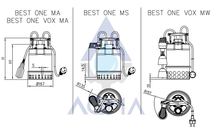 ابعاد پمپ کف کش ابارا ایتالیا سری Best One